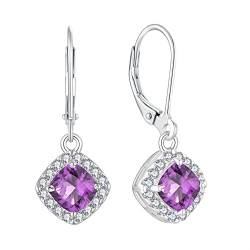 JO WISDOM Damen Hängende Ohrringe Halo Silber 925 mit 3A Zirkonia Februar Geburtsstein Amethyst Farbe,Ohrhänger Schmuck,Schmuck für Frauen von JO WISDOM