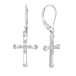 JO WISDOM Damen Hängende Ohrringe Kreuz Kruzifix Silber 925 mit 3A Zirkonia Kristall Schmuck für Frauen Mädchen,Schmuck für Frauen von JO WISDOM