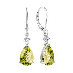 JO WISDOM Damen Hängende Ohrringe Ohrhänger Sonnenblume Träne Silber 925 mit 3A Zirkonia Kristall August Geburtsstein Peridot Farbe,Schmuck für Frauen von JO WISDOM