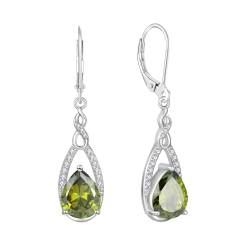 JO WISDOM Damen Hängende Ohrringe Ohrhänger Unendlichkeit Träne Silber 925 mit 3A Zirkonia Kristall August Geburtsstein Peridot Farbe,Schmuck für Frauen von JO WISDOM