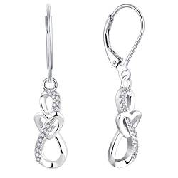 JO WISDOM Damen Hängende Ohrringe Unendlichkeit infinity Herz Silber 925 mit 3A Zirkonia Kristall April Geburtsstein,Schmuck für Frauen von JO WISDOM