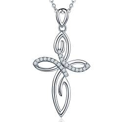 JO WISDOM Damen Halskette Kreuz Keltisch Silber 925,Kette Anhänger Groß Kruzifix mit Swarovski Kristall April Geburtsstein,Schmuck für Frauen von JO WISDOM