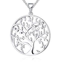 JO WISDOM Damen Kette Baum des Leben Eule Silber 925 Halskette Anhänger mit Weißgold plattiert,Schmuck für Frauen von JO WISDOM