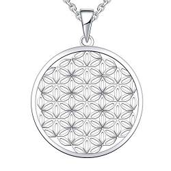 JO WISDOM Damen Kette Lebensblume Silber 925 Halskette Anhänger Blume des Lebens Amulett mit Weiß Vergoldet,Schmuck für Frauen von JO WISDOM