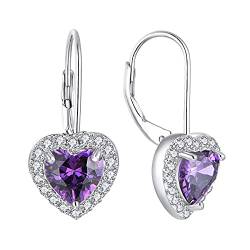 JO WISDOM Damen Ohrhänger Herz silber 925,Ohrringe Hängende mit 5A Zirkonia Februar Geburtsstein Amethyst Farbe,Schmuck für Frauen Mädchen Mutter,Schmuck für Frauen von JO WISDOM