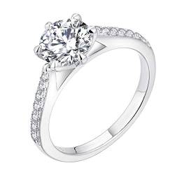 JO WISDOM Damen Ring Silber 925,Verlobungsring Hochzeitsring Promise Ring mit 7mm 5A Zirkonia, Schmuck für Frauen von JO WISDOM