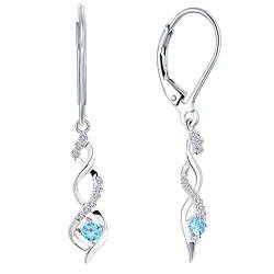 JO WISDOM Damen hängende ohrringe Unendlichkeit infinity silber 925 mit 3A Zirkonia Kristall März Geburtsstein Aquamarin Farbe,Schmuck für Frauen von JO WISDOM