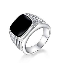 JO WISDOM Herren Ring Breit Silber 925,Klassischer einfacher Siegel schwarzer Onyx Breiter Ring mit 5A Zirkonia, Schmuck für Männer von JO WISDOM
