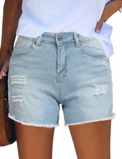 JOCAFIYE Damen 2024 Shorts Sommer Beiläufige Hotpants Jeans Gewaschene Distressed Kurz Denim Hosen Blue S von JOCAFIYE