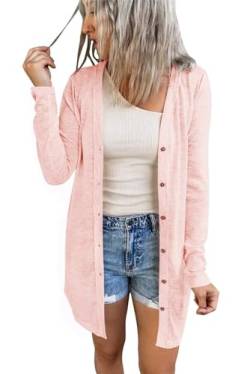 JOCAFIYE Damen Cardigan Elegant Langarm Open Saum Strickjacke Frühling und Herbst Longshirt Lightpink XL von JOCAFIYE