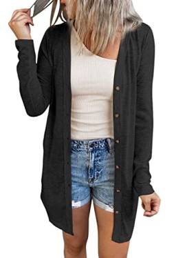 JOCAFIYE Damen Cardigan Strandkleid Lang Dünne Jacke Langarm Leichter Cardigan Elegante Schulterjacke Top Casual Top Black M von JOCAFIYE