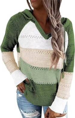 JOCAFIYE Damen Color Block Lace Triple Hoodies Streifen Pullover Langarm Tops Green L von JOCAFIYE