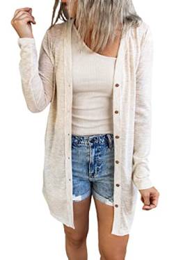 JOCAFIYE Damen Lässig Cardigan Langarm Einfarbig Longshirt Lose Leichte Dünne Lang Strickjacke BWhite S von JOCAFIYE