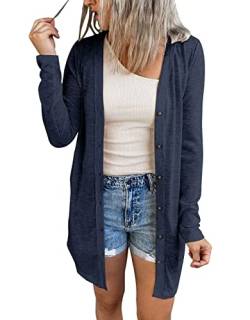 JOCAFIYE Damen Lässig Cardigan Langarm Einfarbig Longshirt Lose Leichte Dünne Lang Strickjacke NBlue L von JOCAFIYE