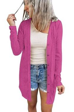 JOCAFIYE Damen Lässig Cardigan Langarm Einfarbig Longshirt Lose Leichte Dünne Lang Strickjacke Rose L von JOCAFIYE