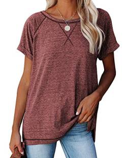 JOCAFIYE Damen Sommer T-Shirt Basic Kurzarm Tops Rundhals Lockere Oberteile Solide Casual Shirts Damen Kurzarm H Red S von JOCAFIYE