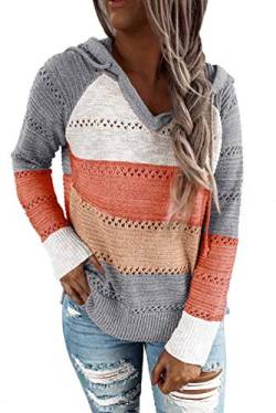 JOCAFIYE Damen Strickpullover Pullover Hohl Design Hoodie Lässiger Kapuzenpullover Strickpullover mit Kordelzug PJ-Gary XXL von JOCAFIYE