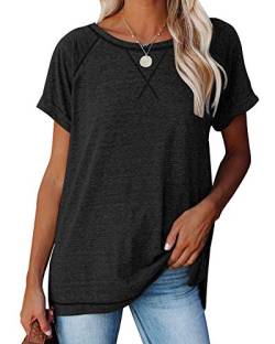 JOCAFIYE Damen T-Shirt Sommer Kurzarm Rundhals Oberteile t Shirt Frauen Casual Lose Basic Hemd Tops H Black S von JOCAFIYE