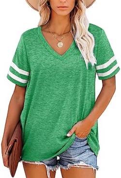 JOCAFIYE Damen V-Ausschnitt Tops Kurzarm Sommer T-Shirts Casual Loose Bluse Solide Tunika Top Grasgrün M von JOCAFIYE