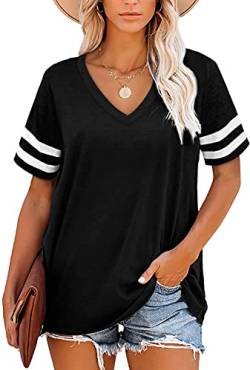 JOCAFIYE Damen V-Ausschnitt Tops Kurzarm Sommer T-Shirts Casual Loose Bluse Solide Tunika Top Schwarz M von JOCAFIYE