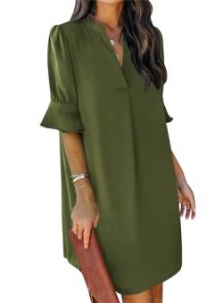 JOCAFIYE Frauen V-Ausschnitt Rüschen Hemdkleid Einfarbige Casual Sommer Kurzes Einfarbig Kleid grün XL von JOCAFIYE