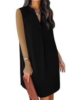 JOCAFIYE Frauen V-Ausschnitt Sommerkleider Damen Ärmellos T-Shirt Strandkleid Lässige Tank Kleid Black XL von JOCAFIYE