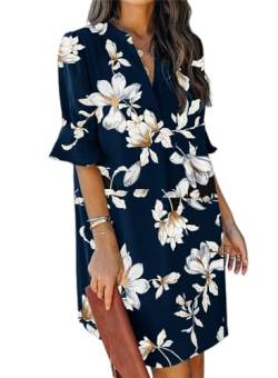 JOCAFIYE Shift Dress Women's Breathable V-Neck Light Skin-Friendly Ruffled Short-Sleeved Summer New Dress Blue Flower M von JOCAFIYE