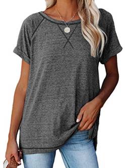 JOCAFIYE T-Shirt Damen Rundhals Shirt Kurzarm T-Shirt Bluse Oberteile Tops Shirts Damen Sommer H Gray Dark M von JOCAFIYE