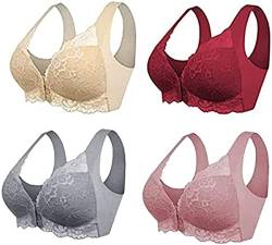 Front Closure 5D Beauty Back Sport Comfy Bra Plus Bra for Older Women 5D Shaping Seamless Front Closure Lace Bra, 4 Stück - F, XXXXXXXL von JOCCOS