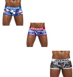 JOCKMAIL 3 Pack Herren Camoflage Unterwäsche Boxer Sexy Klassisch Gedruckt Camouflage Männer Unterwäsche Höschen, 413-blau+rot+grün, XX-Large von JOCKMAIL