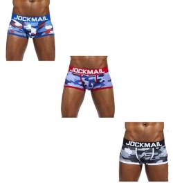 JOCKMAIL 3 Pack Herren Camoflage Unterwäsche Boxer Sexy Klassisch Gedruckt Camouflage Männer Unterwäsche Höschen, 413-rot+blau+grau, X-Large von JOCKMAIL