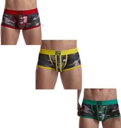 JOCKMAIL 3 Pack Herren Camoflage Unterwäsche Boxer Sexy Klassisch Gedruckt Camouflage Männer Unterwäsche Höschen, 463-gelb+rot+grün, Medium von JOCKMAIL