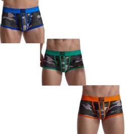 JOCKMAIL 3 Pack Herren Camoflage Unterwäsche Boxer Sexy Klassisch Gedruckt Camouflage Männer Unterwäsche Höschen, 463-grün+blau+orange, Medium von JOCKMAIL