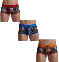 JOCKMAIL 3 Pack Herren Camoflage Unterwäsche Boxer Sexy Klassisch Gedruckt Camouflage Männer Unterwäsche Höschen, 463-rot+blau+orange, Medium von JOCKMAIL