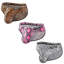 JOCKMAIL 3 STÜCKE/Pack Herren Slip Unterwäsche Leopard Gedruckt Low Waist Komfortabel Weich Herren Unterwäsche Slip (XL, Gelb+Rosa+Weiß) von JOCKMAIL