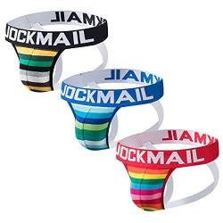 JOCKMAIL 3 Stück/Pack Herren Slip Suspensorium Mode Herren Unterwäsche Sportlich Suspensorium Sport Unterwäsche Slips Athletische Unterstützer (L, Schwarz+Blau+Rot) von JOCKMAIL