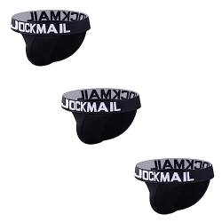 JOCKMAIL 3 Stück/Pack Herren Slips Herren Unterwäsche Baumwolle Herren Slips Pack (DE/NL/SE/PL, Alphanumerisch, XL, Regular, Regular, schwarz+schwarz+schwarz) von JOCKMAIL