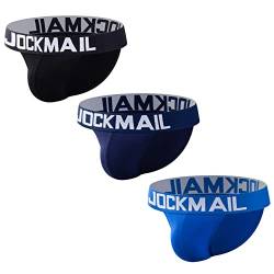 JOCKMAIL 3 Stück/Pack Herren Slips Herren Unterwäsche Baumwolle Herren Slips Pack (DE/NL/SE/PL, Alphanumerisch, XXL, Regular, Regular, schwarz+Navy+blau) von JOCKMAIL