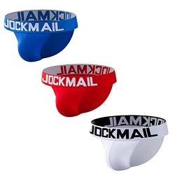 JOCKMAIL 3 Stück/Pack Herren Slips Herren Unterwäsche Baumwolle Herren Slips Pack (XL, Blau+Rot+Weiß) von JOCKMAIL