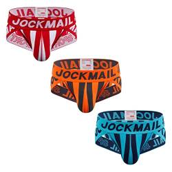 JOCKMAIL 3 Stück/Packung Herren Slips Unterwäsche Gestreift Breiter Gürtel Herren Unterwäsche Slips Athletische Sport Unterwäsche Slips (as3, Alpha, l, Regular, Regular, rot+orange+Seeblau) von JOCKMAIL