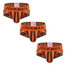 JOCKMAIL 3 Stück/Packung Herren Slips Unterwäsche Gestreift Breiter Gürtel Herren Unterwäsche Slips Athletische Sport Unterwäsche Slips (as3, Alpha, m, Regular, Regular, 3*orange) von JOCKMAIL