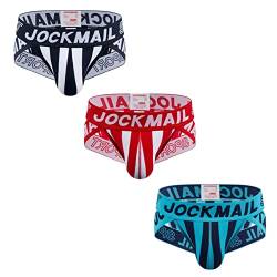 JOCKMAIL 3 Stück/Packung Herren Slips Unterwäsche Gestreift Breiter Gürtel Herren Unterwäsche Slips Athletische Sport Unterwäsche Slips (as3, Alpha, xx_l, Regular, Regular, schwarz+rot+Seeblau) von JOCKMAIL