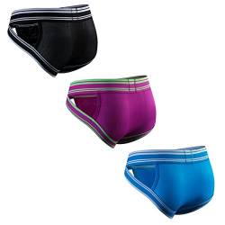 JOCKMAIL 3 Stück/Packung Herren Unterwäsche Slips Breiter Gürtel Herren Slips Unterhosen Atmungsaktive Mesh Herren Slips (as3, Alpha, l, Regular, Regular, schwarz+blau+lila) von JOCKMAIL