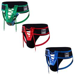 JOCKMAIL 3Stück / Pack Herren Slips Suspensorium Sportlich Jock Strap Breiter Gürtel Komfortabel Herren Sport Unterwäsche Briefs für Fitnessstudio Sport (L, Grün + Rot + Blau) von JOCKMAIL