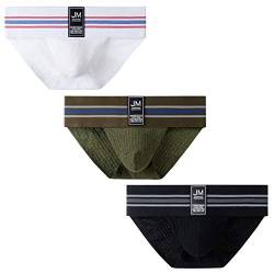 JOCKMAIL 3Stück / Pack Herren Unterwäsche Slips Breiter Gürtel Komfortabel Sexy Herren Slip Unterhose (M, Armeegrün + Schwarz + Weiß) von JOCKMAIL