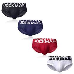 JOCKMAIL 4 STÜCKE/Pack Herren Slip Unterwäsche Komfortabel Mesh Herren Unterwäsche Slip Männlich Unterwäsche (M, Schwarz+Weiß+Marine+Rot) von JOCKMAIL