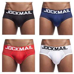 JOCKMAIL 4 Stück/Pack Sexy Herren Slips Herren Unterwäsche Herren Boxer Slip Männlich Mesh Unterwäsche (L, Schwarz + Weiß + Rot + Marine) von JOCKMAIL