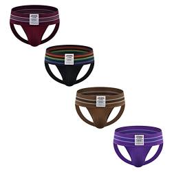 JOCKMAIL 4 Stück/Pack Sexy Herren Suspensorium Slip Herren Athletisch Jock Strap Unterwäsche Slips Athletische Unterstützer (as3, Alpha, l, Regular, Regular, Schwarz+dunkelrot+braun+lila) von JOCKMAIL