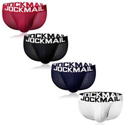 JOCKMAIL 4Stück / Pack Herren Slips Männerunterwäsche Komfortabel Mesh Herren Bikini-Slip Männliches Höschen (M, Schwarz + Weiß + Rot + Marine) von JOCKMAIL
