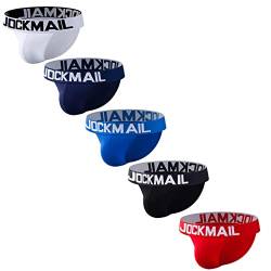 JOCKMAIL 5 Stück/Pack Herren Slips Herren Unterwäsche Pack Baumwolle Herren Slips Pack (L, Schwarz + Weiß + Rot + Marine+Blau) von JOCKMAIL